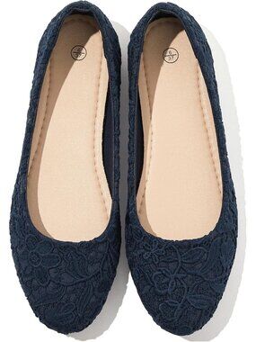 Womens Navy Round Toe Ballet Flats Dressy Slip On Shoes for Work Wedding Shoes